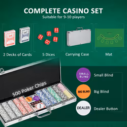 SPORTNOW 500-Piece Poker Chips Set w/ Mat, Aluminium Case, Two Decks of Cards
