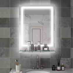 kleankin Dimmable Bathroom Mirror with Defogging Film and LED Lights, Clear