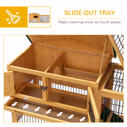 Pawhut Wooden Rabbit Hutch with Run, Asphalt Roof, Pull-Out Tray, Ramp, Yellow - Additional view 4