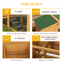 Pawhut Wooden Rabbit Hutch with Run, Asphalt Roof, Pull-Out Tray, Ramp, Yellow - Additional view 5
