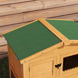 Pawhut Wooden Rabbit Hutch with Run, Asphalt Roof, Pull-Out Tray, Ramp, Yellow - Additional view 6