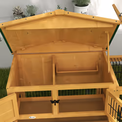 Pawhut Wooden Rabbit Hutch with Run, Asphalt Roof, Pull-Out Tray, Ramp, Yellow - Additional view 7