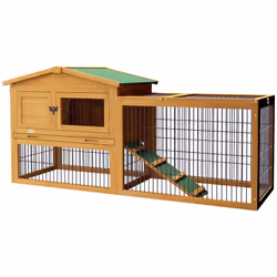 Pawhut Wooden Rabbit Hutch with Run, Asphalt Roof, Pull-Out Tray, Ramp, Yellow - Additional view 8