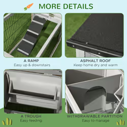 Pawhut Wooden Rabbit Hutch with Run, Asphalt Roof, Pull-Out Tray, Ramp, Grey - Additional view 4