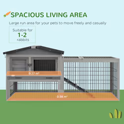 Pawhut Wooden Rabbit Hutch with Run, Asphalt Roof, Pull-Out Tray, Ramp, Grey - Additional view 5