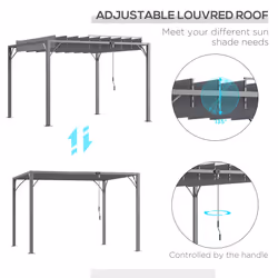 Outsunny 3 x 3(m) Outdoor Louvered Metal Pergola with Retractable Roof, Grey