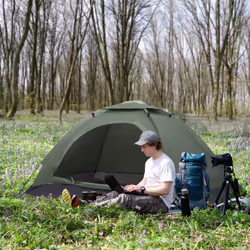 Outsunny Camping Tent for 2 Person Dome Tent w/ Storage Pocket Dark Green