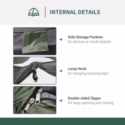 Outsunny Camping Tent for 2 Person Dome Tent w/ Storage Pocket Dark Green