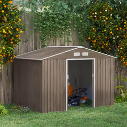 Outsunny 9 x 6FT Galvanised Garden Storage Shed with Sliding Door, Brown