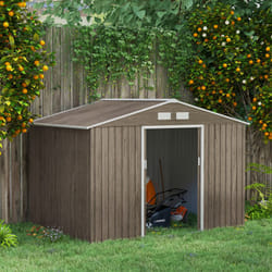 Outsunny 9 x 6FT Galvanised Garden Storage Shed with Sliding Door, Brown