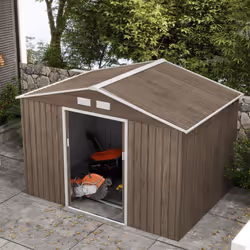 Outsunny 9 x 6FT Galvanised Garden Storage Shed with Sliding Door, Brown