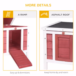 PawHut Wooden Rabbit Hutch Bunny Cage Guinea Pig House Pet Habitat Ferret Red - Additional view 4
