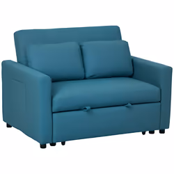 HOMCOM 2 Seater Sofa Bed Convertible Bed Settee with Cushions, Pockets, Blue - Additional view 8