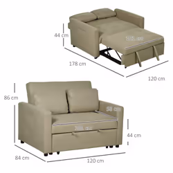HOMCOM 2 Seater Sofa Bed Convertible Bed Settee with Cushions, Pockets, Brown - Additional view 6