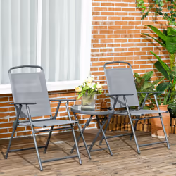 Outsunny Patio Bistro Set Folding Chairs & Coffee Table for Balcony,Grey