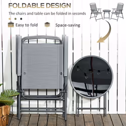 Outsunny Patio Bistro Set Folding Chairs & Coffee Table for Balcony,Grey