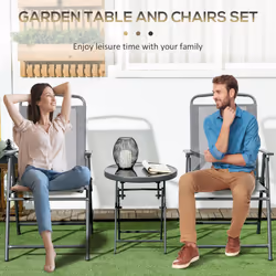 Outsunny Patio Bistro Set Folding Chairs & Coffee Table for Balcony,Grey