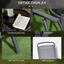 Outsunny Patio Bistro Set Folding Chairs & Coffee Table for Balcony,Grey - Additional view 5