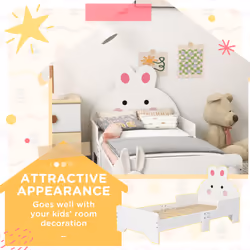 ZONEKIZ Toddler Bed, Kids Bedroom Furniture, Rabbit Design - White