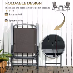 Outsunny Patio Bistro Set Folding Chairs & Coffee Table for Balcony, Brown