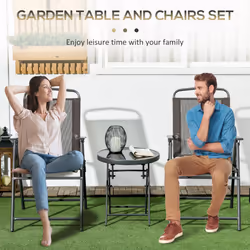 Outsunny Patio Bistro Set Folding Chairs & Coffee Table for Balcony, Brown