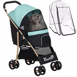 PawHut Pet Stroller for XS and S Dogs w/ Rain Cover - Green