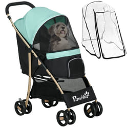 PawHut Pet Stroller for XS and S Dogs w/ Rain Cover - Green