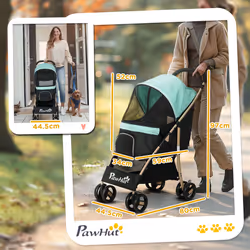 PawHut Pet Stroller for XS and S Dogs w/ Rain Cover - Green - Additional view 4