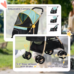 PawHut Pet Stroller for XS and S Dogs w/ Rain Cover - Green - Additional view 8