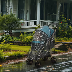 PawHut Pet Stroller for XS and S Dogs w/ Rain Cover - Dark Green