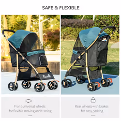 PawHut Pet Stroller for XS and S Dogs w/ Rain Cover - Dark Green