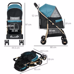 PawHut Pet Stroller for XS and S Dogs w/ Rain Cover - Dark Green - Additional view 5
