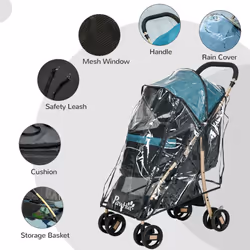 PawHut Pet Stroller for XS and S Dogs w/ Rain Cover - Dark Green - Additional view 6