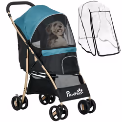 PawHut Pet Stroller for XS and S Dogs w/ Rain Cover - Dark Green - Additional view 7