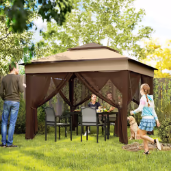 Outsunny 3 x 3(m) Pop Up Gazebo Tent with Netting, Height Adjustable, Beige