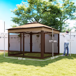 Outsunny 3 x 3(m) Pop Up Gazebo Tent with Netting, Height Adjustable, Beige