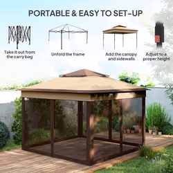 Outsunny 3 x 3(m) Pop Up Gazebo Tent with Netting, Height Adjustable, Beige