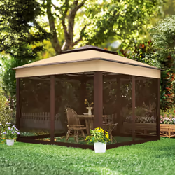 Outsunny 3 x 3(m) Pop Up Gazebo Tent with Netting, Height Adjustable, Beige - Additional view 8