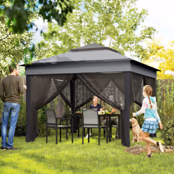 Outsunny 3 x 3(m) Pop Up Gazebo Tent with Netting, Height Adjustable, Grey