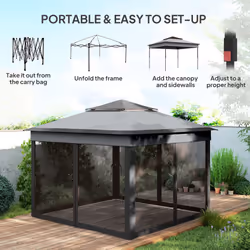 Outsunny 3 x 3(m) Pop Up Gazebo Tent with Netting, Height Adjustable, Grey