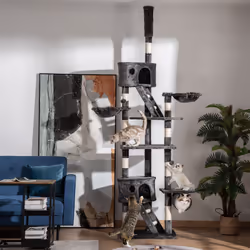 PawHut 240-260cm Floor to Ceiling Cat Tree with Scratching Posts - Dark Grey
