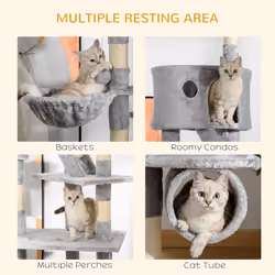 PawHut 240-260cm Floor to Ceiling Cat Tree with Scratching Posts - Light Grey - Additional view 5
