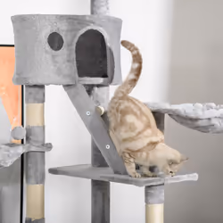 PawHut 240-260cm Floor to Ceiling Cat Tree with Scratching Posts - Light Grey - Additional view 7