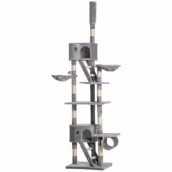 PawHut 240-260cm Floor to Ceiling Cat Tree with Scratching Posts - Light Grey - Additional view 8