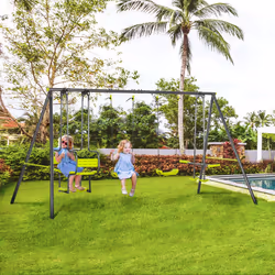 Outsunny Garden Swing Set with Double Swings, Glider, Swing Seats for Outdoors