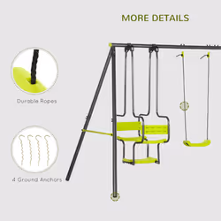 Outsunny Garden Swing Set with Double Swings, Glider, Swing Seats for Outdoors