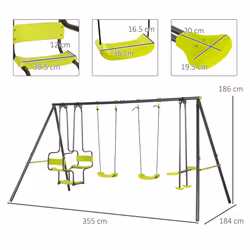 Outsunny Garden Swing Set with Double Swings, Glider, Swing Seats for Outdoors - Additional view 5
