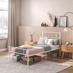 HOMCOM Single Metal Bed Frame w/Headboard Footboard, Underbed Storage, White