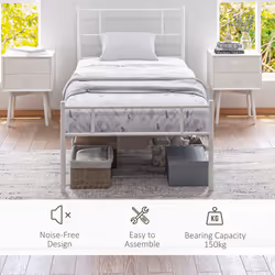 HOMCOM Single Metal Bed Frame w/Headboard Footboard, Underbed Storage, White