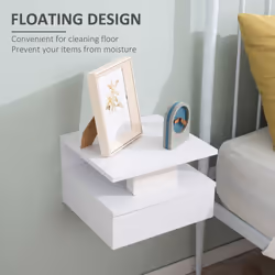 HOMCOM Nightstand Set of 2, Wall Mounted Bedside Cabinet, White